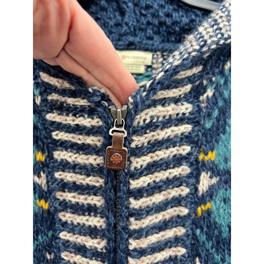 Royal Robbins Sweater Sz L Blue Fair Isle Zip Up Hooded Cardigan Aztec - Picture 3 of 10